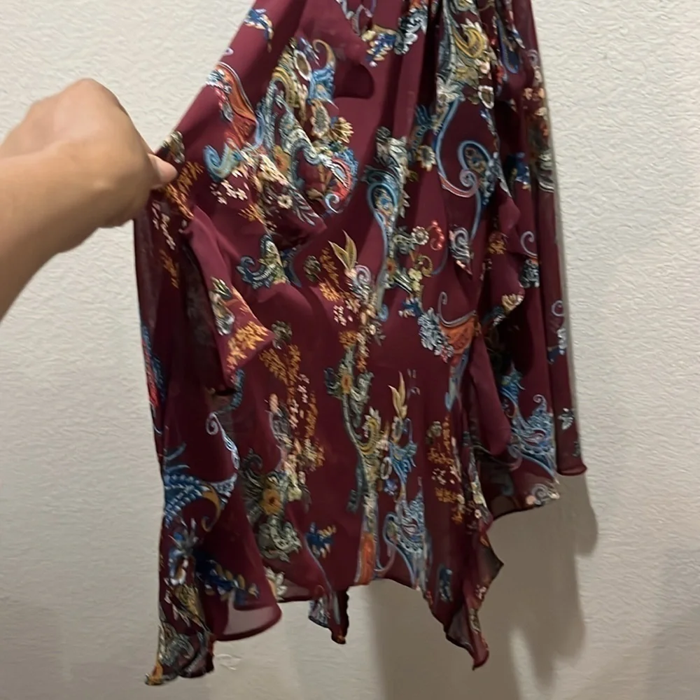 Westport sz 6 Handkerchief dress Burgundy Floral Sleeveless Belted Whimsigoth